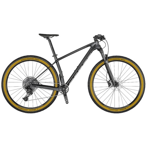 Bicicleta Scott Scale RC negra con detalles amarillos, modelo MTB